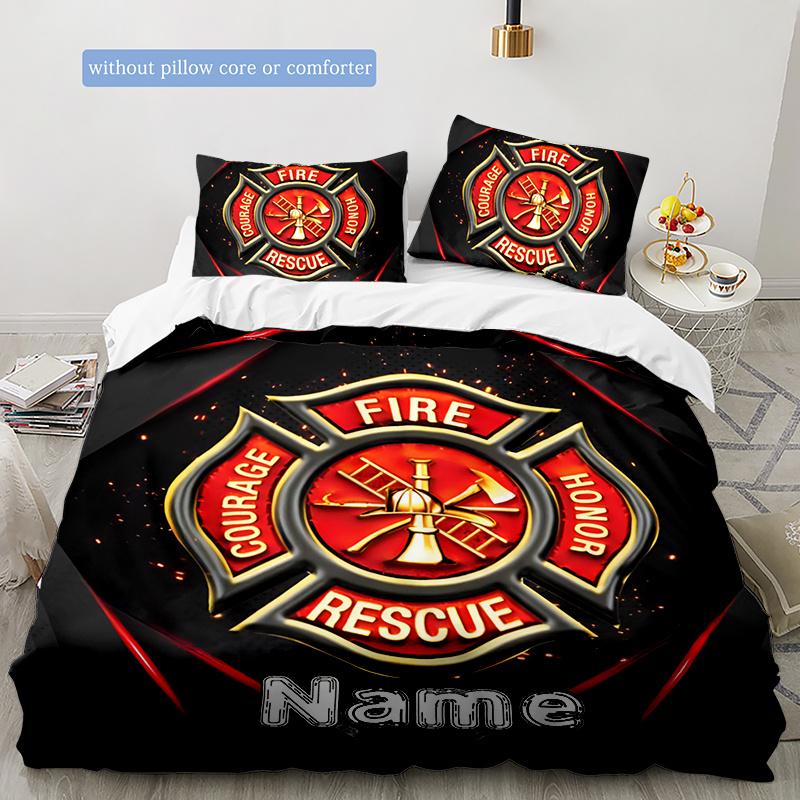 Firefightingpattern Customize Your Name Duvet Cover Soft Bedding Set For Bedroom Guest Room And Dorm Decoration Threepiece Set Includes 1 Duvet Cover