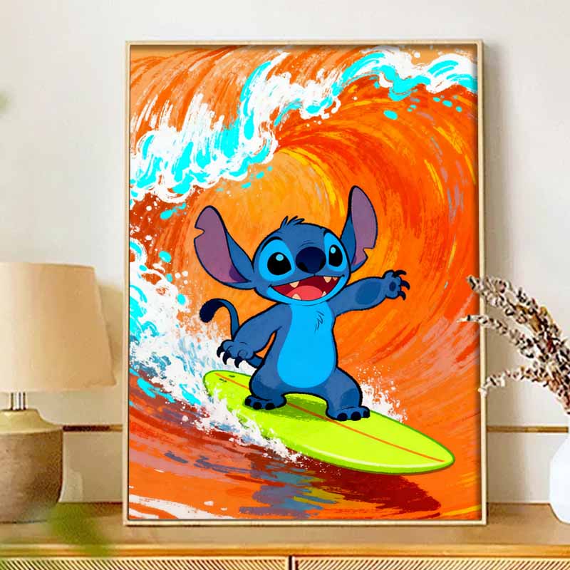 Disney 5d diamond painting, Stitch surfing diamond art painting diy handmade sticker gift, home decoration painting