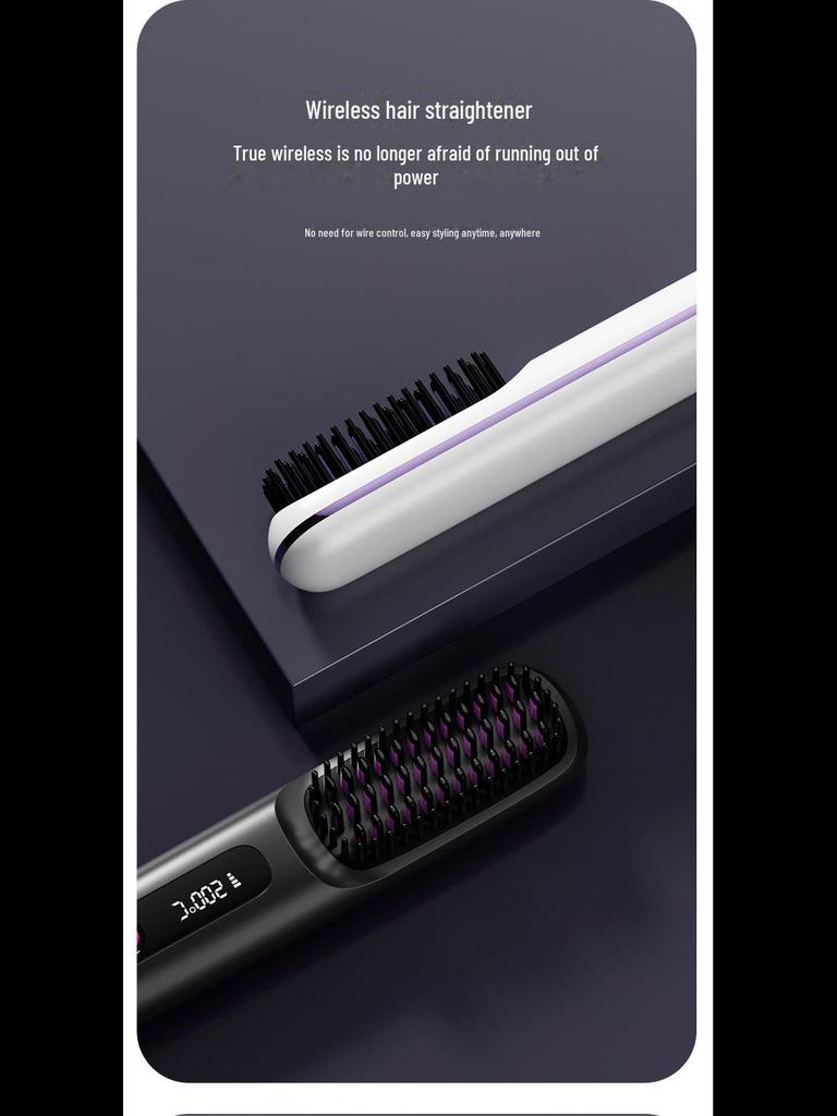 Portable Wireless Hair Straightening Comb - Anti-Scald, LCD Display, Long-Lasting Styling, Gentle On Hair, Ideal for Inner Buckle Bangs