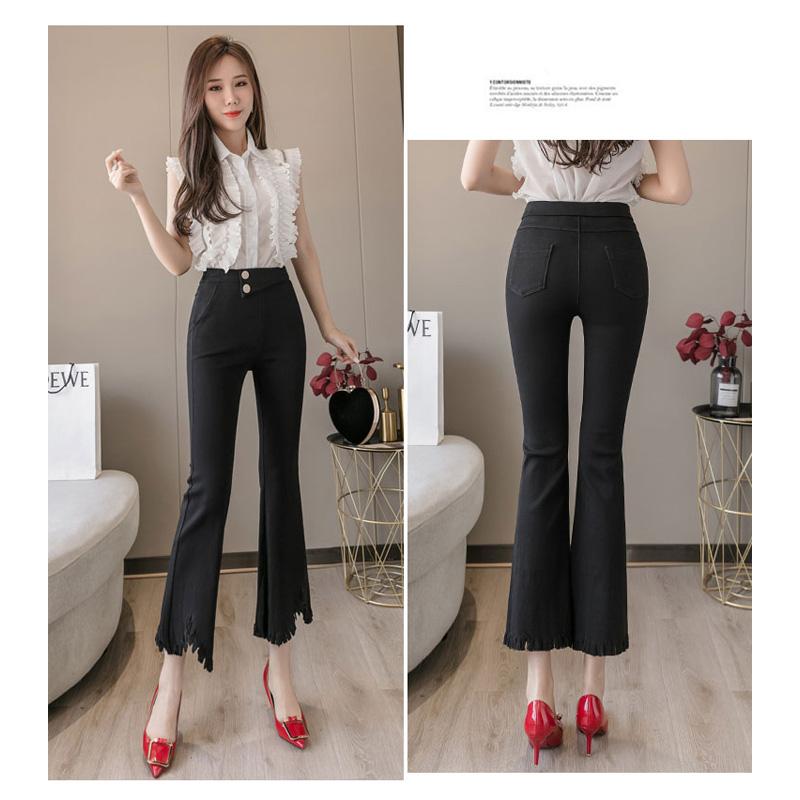 Korean Fashion Streetwear Summer High Waist Women's Skinny Tassel Capris Pants for Women Skinny Flare Pants Woman Trousers