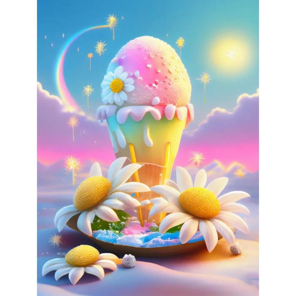 Алмазная картина Полный дрель Цветок Луна Пейзаж Круглая алмазная живопись Ручная работа Фруктовый десерт Diy Алмазная мозаика Картина Украшение дома