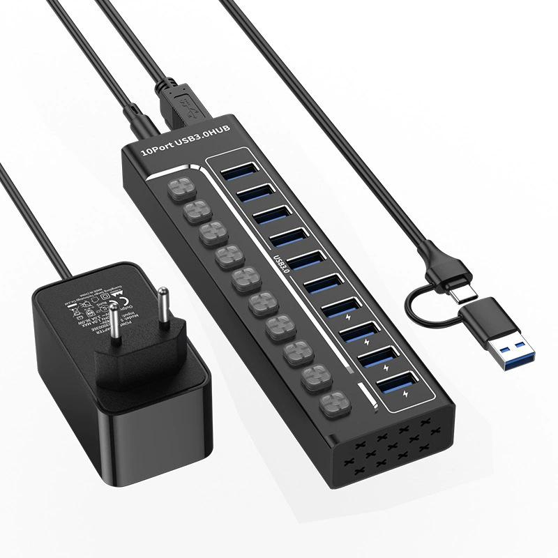 10-портовый USB 3.0 концентратор-расширитель для ноутбуков, телефонов и настольных компьютеров