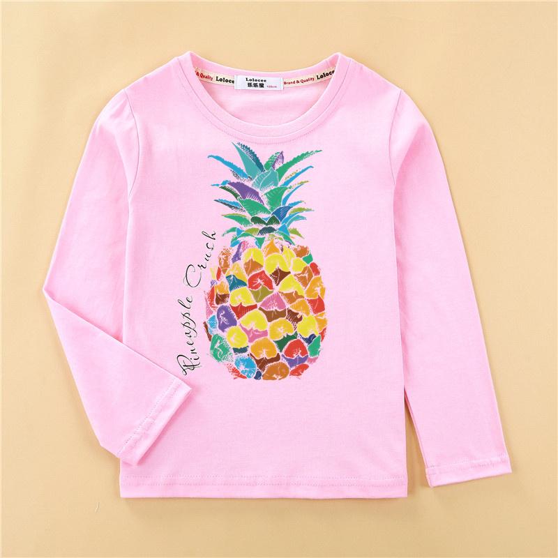 Spring and Autumn Round Neck 3D Fruit Pineapple Printed Top Fashionable Casual Long Sleeved Children's Boy and Girl Kids Unisex T-shirts