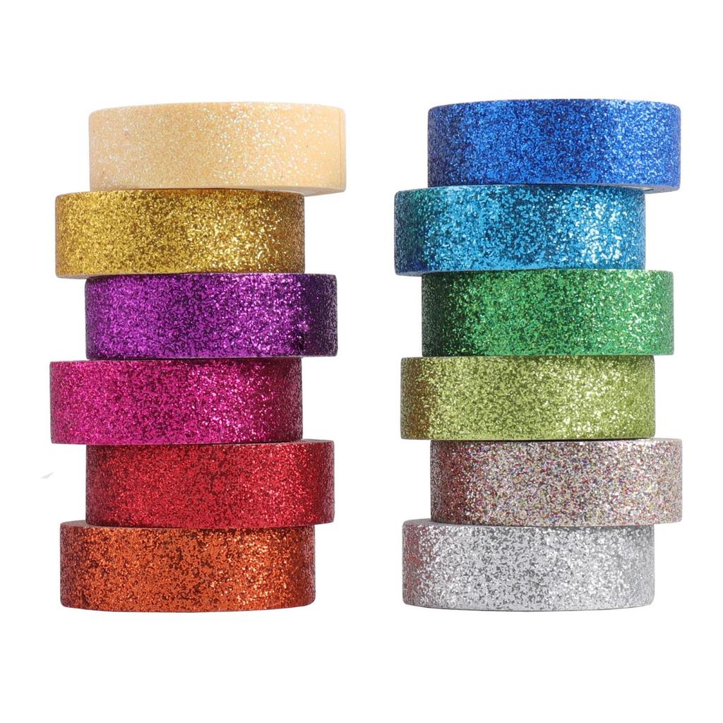 Sparkle Decorative Tape for Art, DIY Glitter Washi Tape Set - 12 Rolls Colored Masking Tape, Scrapbook Tape,Decor & Crafts