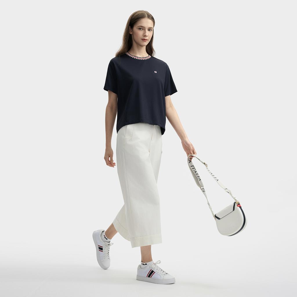 Fila Modern Heritage Dna French Chic Simple Checkered Fashion T-Shirt Women Tops Legendary-Blue F11W431106FNV