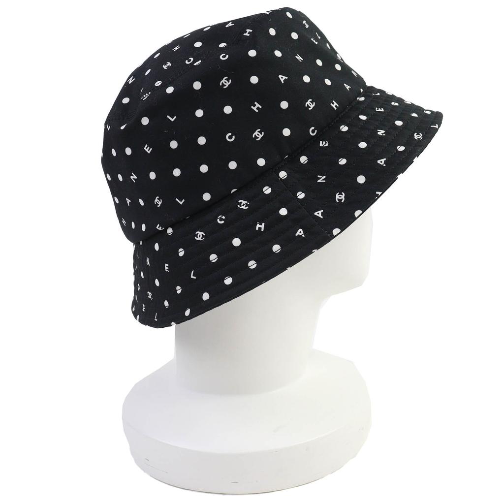 Отличная шляпа CHANEL вышитый логотип COCO Mark панама Черный Белый хлопок Женская L Б/у