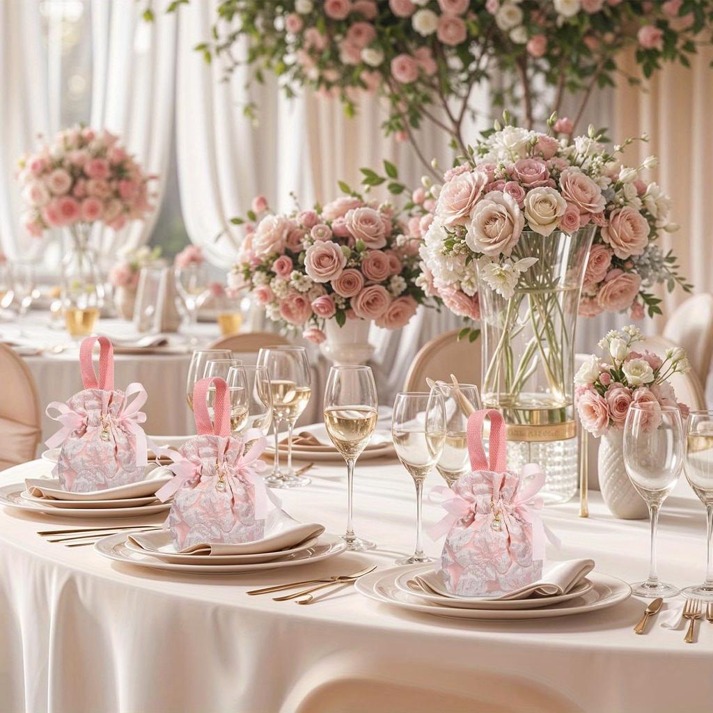 10 шт. Маленькие цветочные подарочные пакеты, холщовые розовые подарочные пакеты, мини-мешки для подарков на шнурке для вечеринки в честь рождения ребенка, девичника, дня рождения, свадьбы