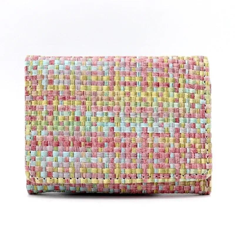 New Fashion Woven Pattern PU Folding Wallet for Women Multifunctional Short Coin Purse Multi-card Slot Card Holder ID Bag