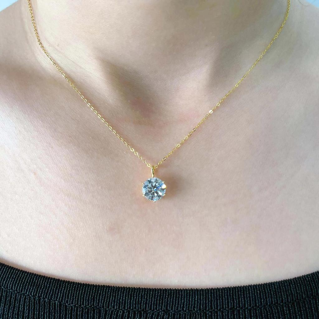 18k Gold Plated 925 Silver 1-3 Carat Solitaire Necklace 5mm 8mm D VVS1 Moissanite Pendant for Women GRA Certified Jewelry Gift