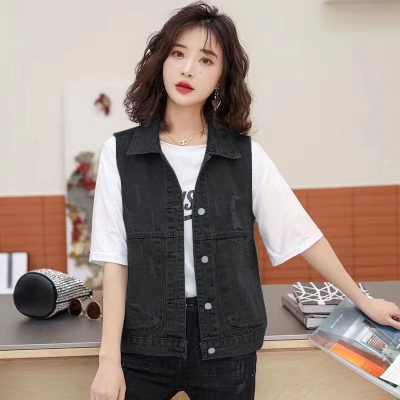 Весна и лето новый женский джинсовый жилет с большим карманом свободный корейский жилет куртка