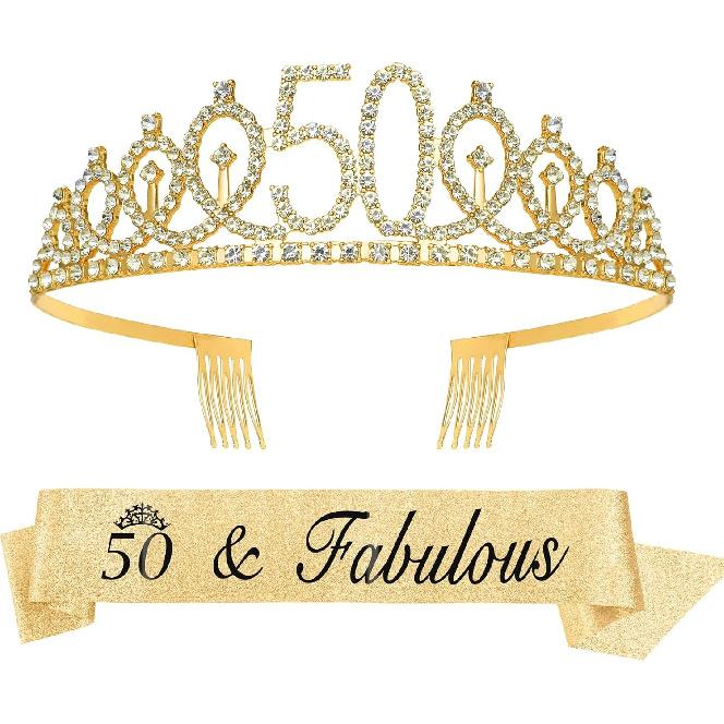 2pc/set Birthday Tiara Crown Sash Women Girls 18th 21Th 30Th 40Th 50Th 60Th 70Th 80Th Birthday Party Decoration Favor Gifts 5