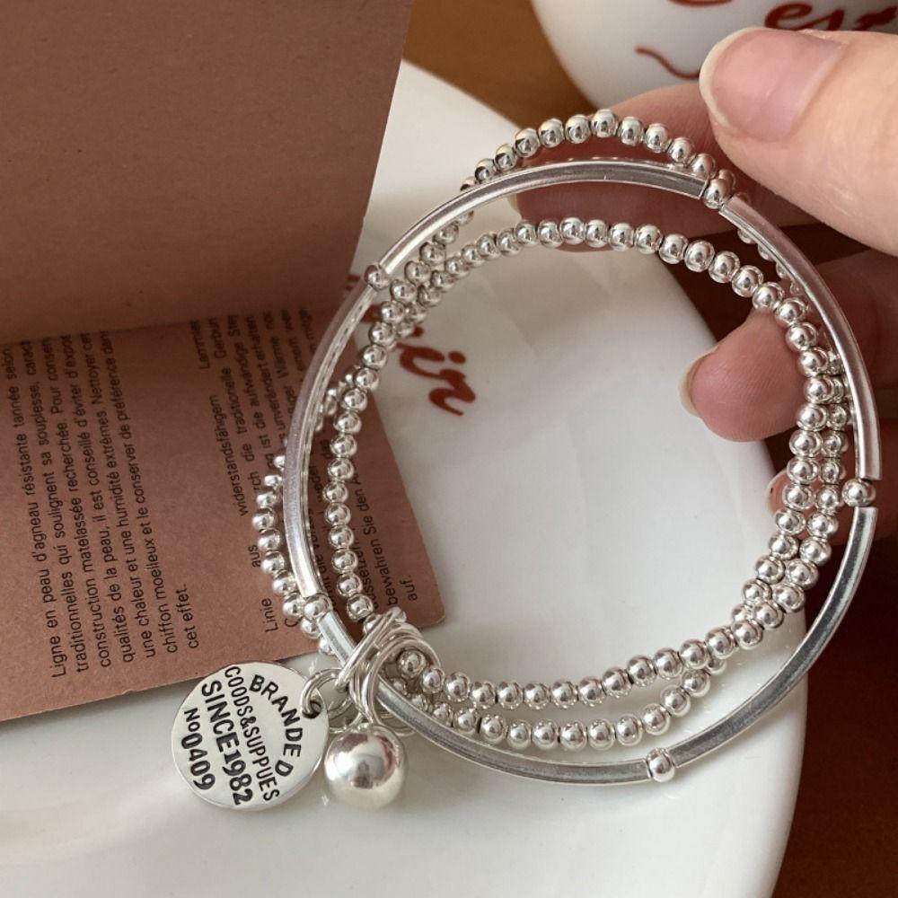 Light Luxury Three Layers Round Bead Bracelets INS Cuff Hand Bangles Girl