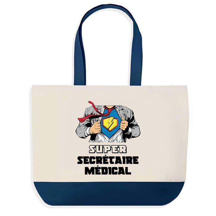 Tote bag - PLANETEE - Super Secrétaire Médical - fond bleu - coton 40x45 cm - grand format
