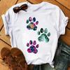 2025 Fashion Cartoon Colorful Heart Dog Paw Printed T-shirt 90s Fashion Casual Women's Short Sleeve Plus Size T-shirt Unisex