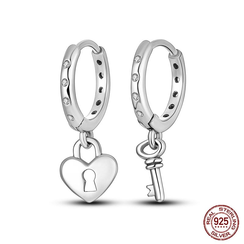 Charms Double Hoop Earrings For Women 100% 925 Silver Cubic Zircon Heart Star Moon Earrings Elegant Birthday Jewelry Gifts