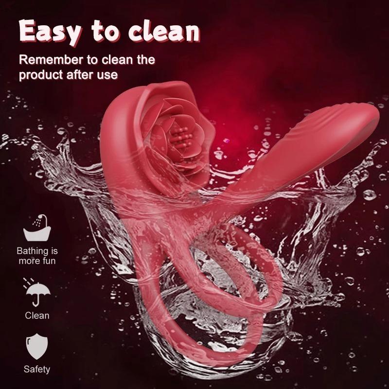 Vibrating Cock Ring Penis Sleeve with Rose G Spot Clitoral Stimulator Ejaculation Delay Couple Sex Toys for Men Women Erection