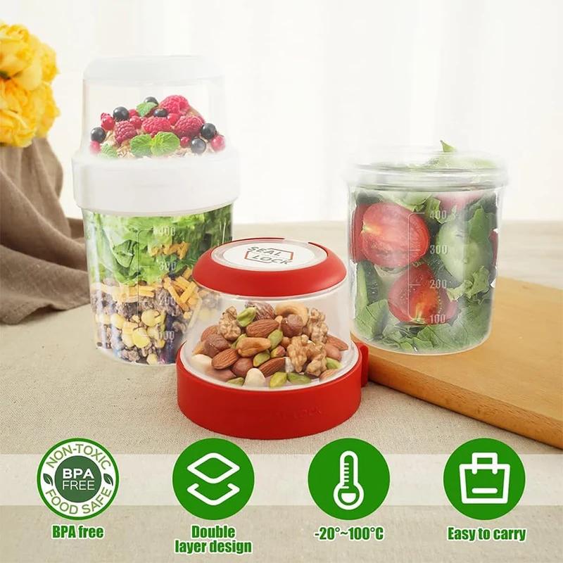 Салатный стаканчик, двухсекционный пищевой контейнер, высококачественная коробка для фруктового салата, переносная коробка для йогурта, двухэтажный контейнер