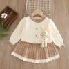 Autumn and Winter New Girls' Knitted Sweater Set, Children's Cardigan Two-piece Set, Top Half Skirt Cartoon Rabbit Red