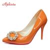 Мода Aphixta Горячие 10см Туфли-стилет Жемчужная пряжка Градиентные лодочки Женская обувь Лакированная кожа Супервысокий Заостренный носок Супербольшой 48 49 50