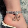 New A -Z Cursive Letter Initial Heart Cuban Anklets For Women Hip Hop Bling Rhinestone Cuban Chain Anklet Bracelet Foot Jewelry