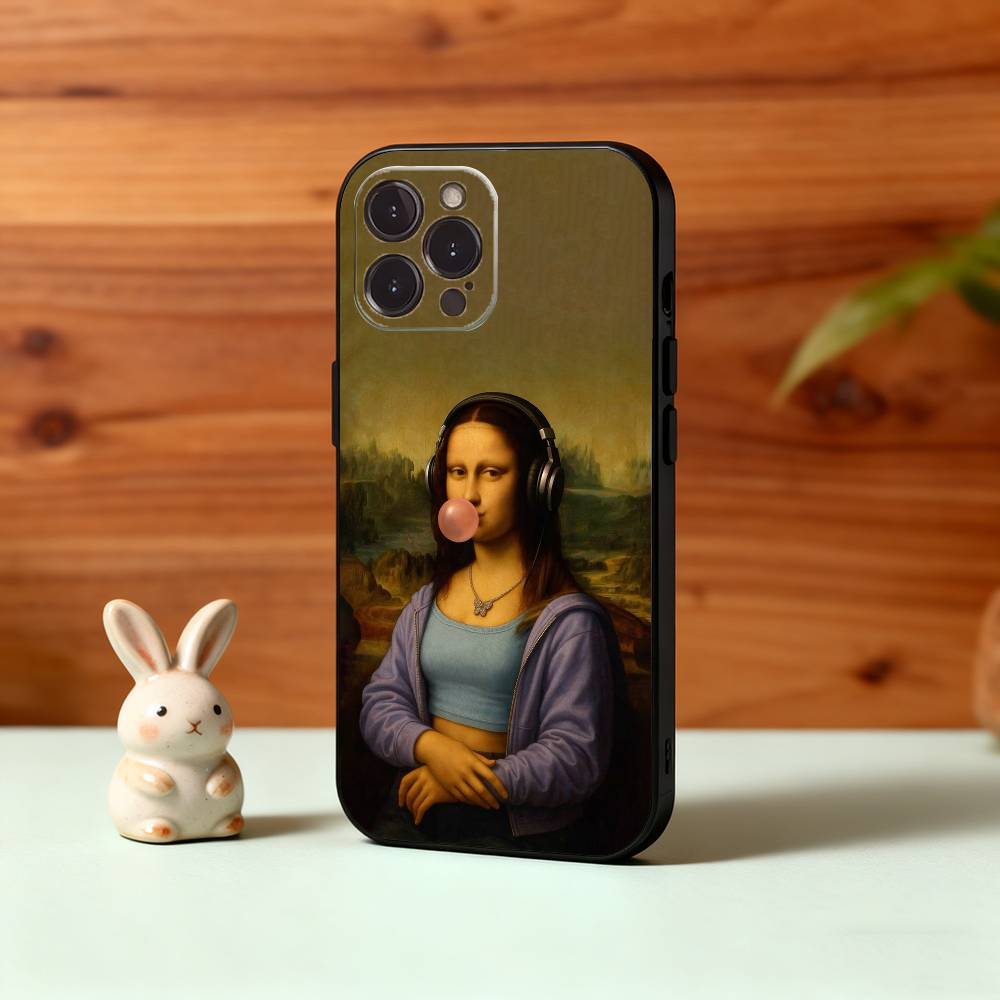 M-Mona L-Lisa Art Phone Case For iPhone17,16,15,14,13,12Plus,Pro Max,XS,5G Soft Silicone Black Cover