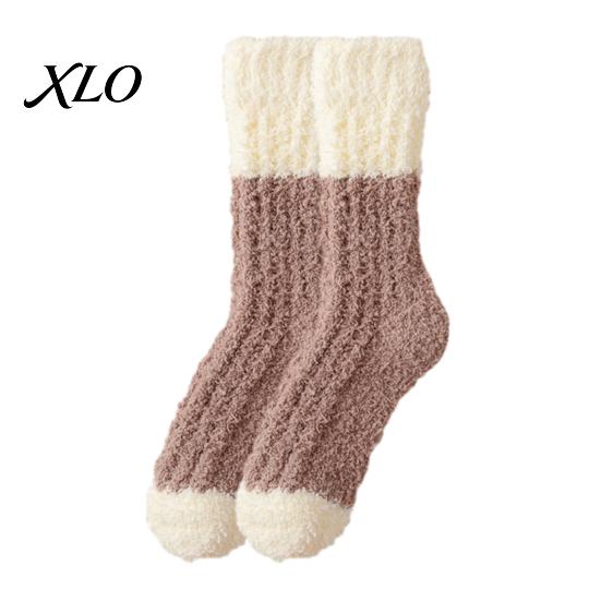 Winter Cold Feet Relief Thickened Long Plush Socks for Women, Warm Coral Fleece Socks, Calf Thermal Sleep Anti-static Contrast Color Indoor