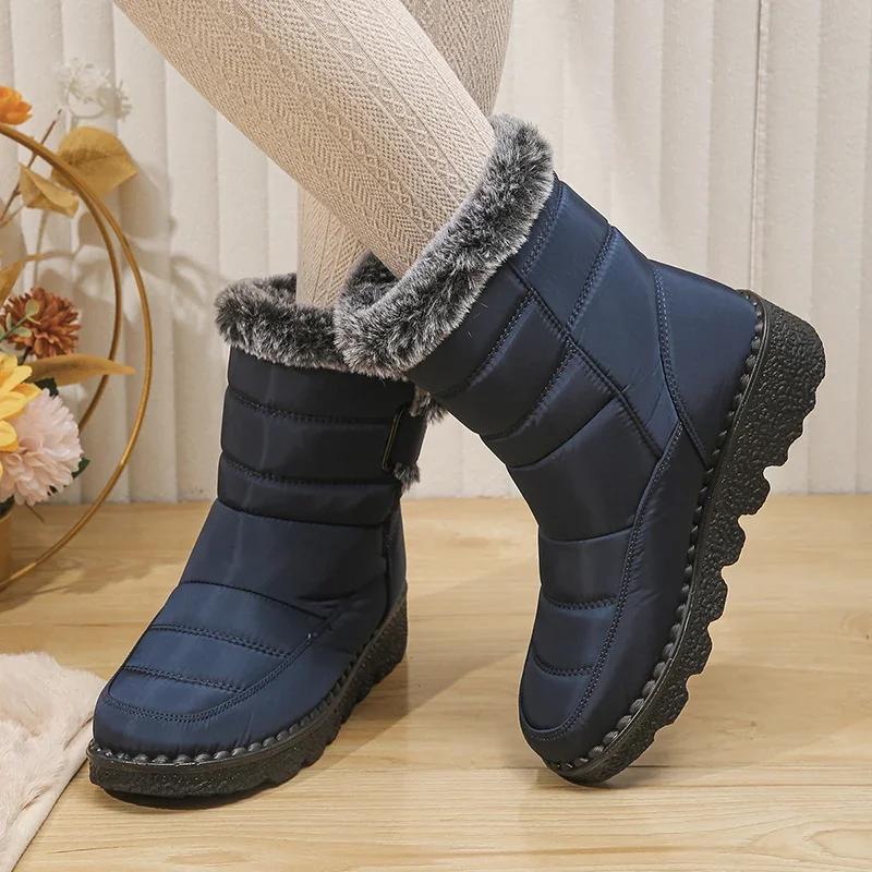 Fashion Faux Fur Thick Plush Ankle Boots Women 2025 Waterproof Non-Slip Snow Boots Woman Hook Loop Keep Warm Cotton Padded Shoes Female