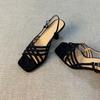 Stiletto Sandals Summer New Square Toe Open Toe Cross Slim Strap One Buckle Anti-Slip Wear-Resistant High Heels