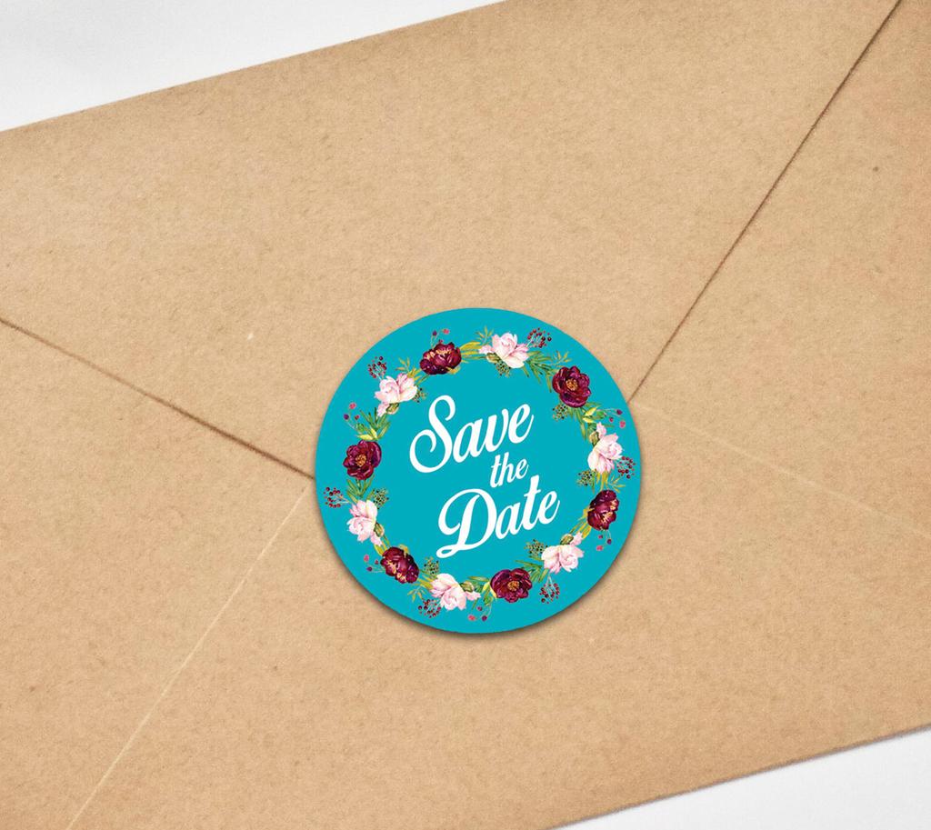 Darling Souvenir 45 Pcs Floral Wreath Black Round Save The Date Stickers Envelope Seals-1.6