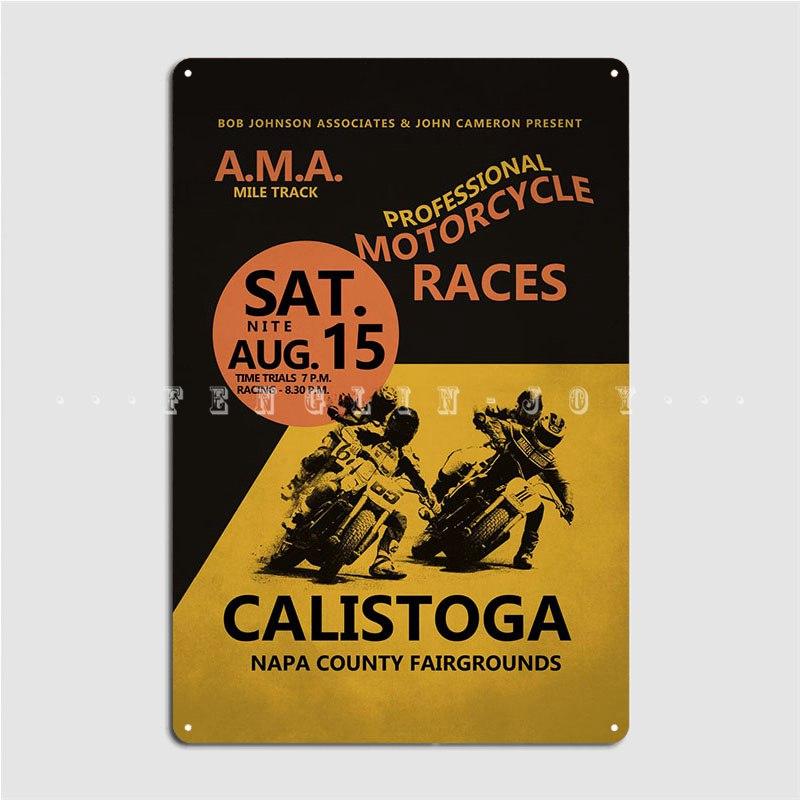 Mfoever Calistoga Motorcycle Races Metal Sign Club Bar Funny Wall Decor Club Party Tin Sign Posters