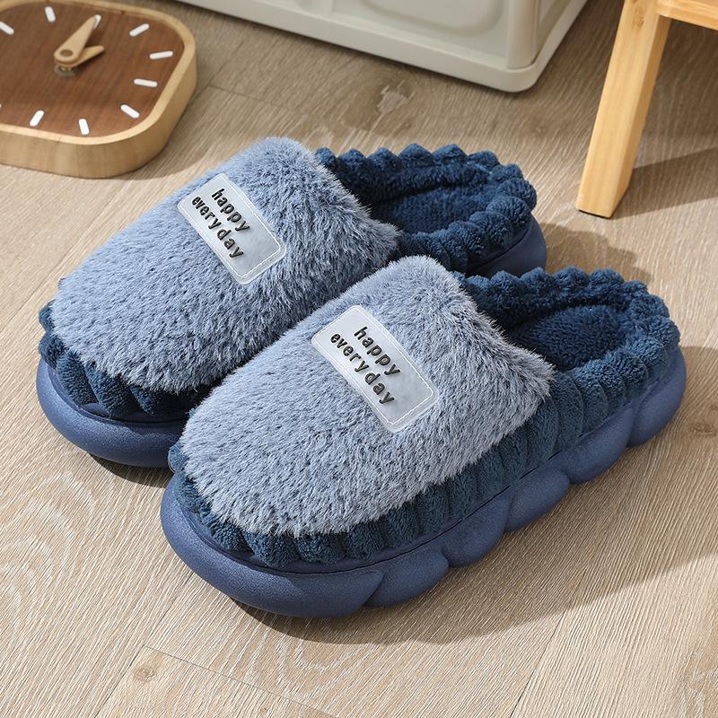 Женские удобные тапочки с шерстяной подкладкой, нескользящая резиновая подошва, удобная и теплая хлопковая обувь, однотонная домашняя обувь