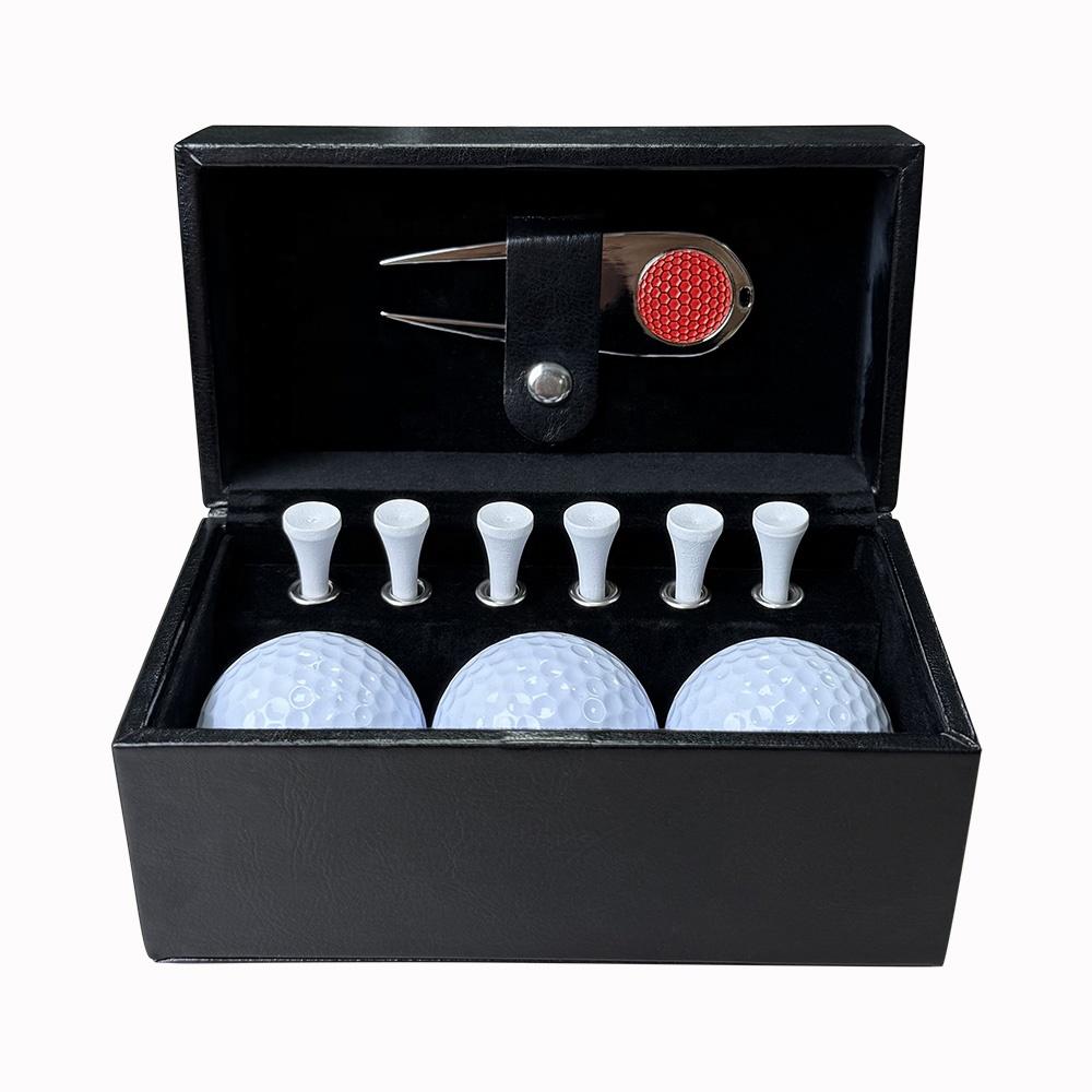 Luxury Leather Golf Gift Set, Custom High Quality Divot Tool, Golf Balls and Tees Storage Box, Premium Golf Souvenir Present