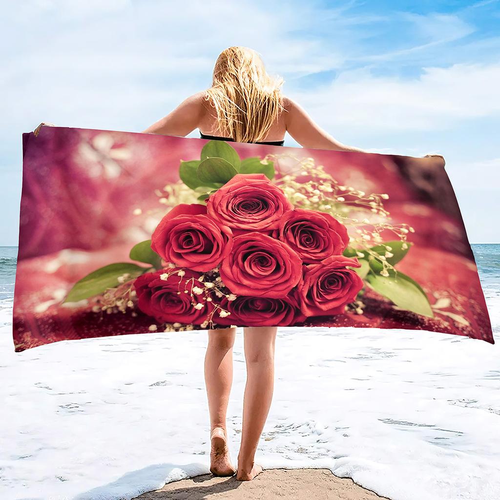 Rose Print Series Seaside Vacation Beach Towel Swimming Bath Towel Sports Towel