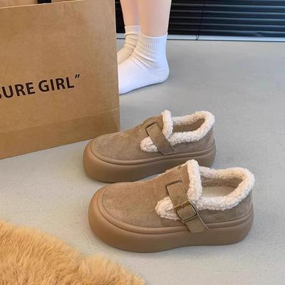 Туфли Boken на платформе, женские, осень-зима 2024 года, новые, бархатные, теплые, универсальные, зимние, хлопковые, мокасины с одной педалью