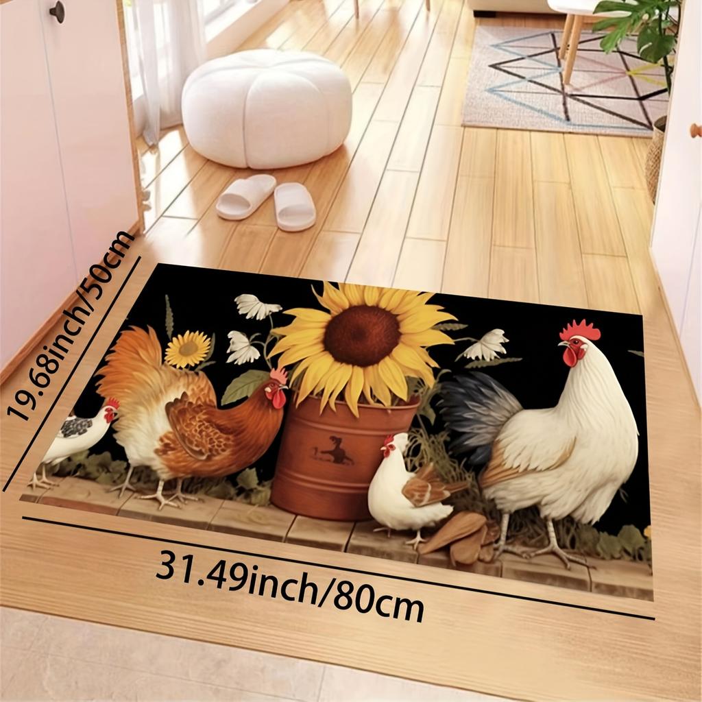 1Pcs Luxury Rooster Sunflower Print Print Kitchen Mat Soft Thickened Kitchen Floor Mat Waterproof Non-slip Oil-proof Floor Mat Runner Rug
