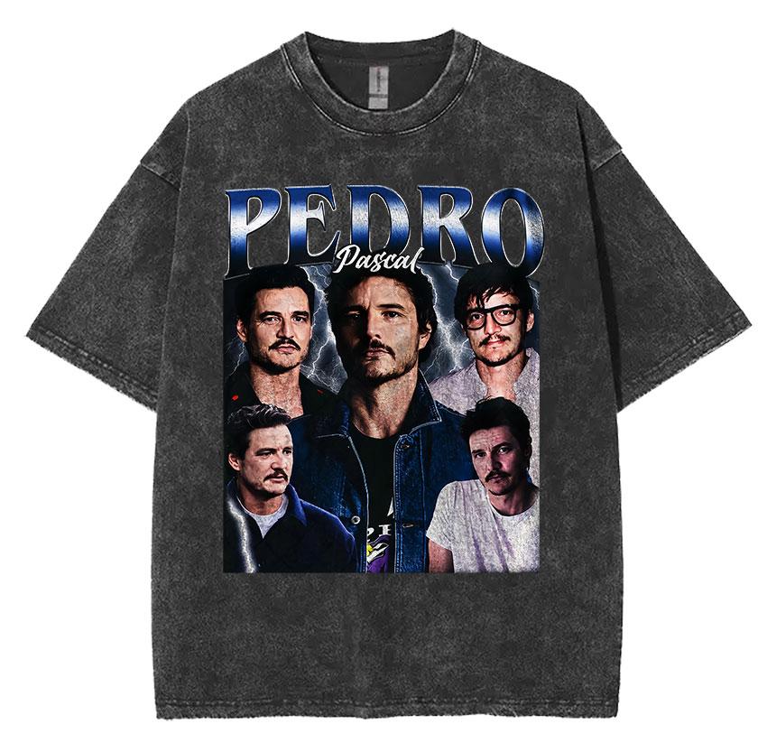 Limited Pedro Pascal Actor Washed Vintage T Shirt Men Women Casual Oversized Tshirt Fashion High Quality Cotton Tees Streetwear