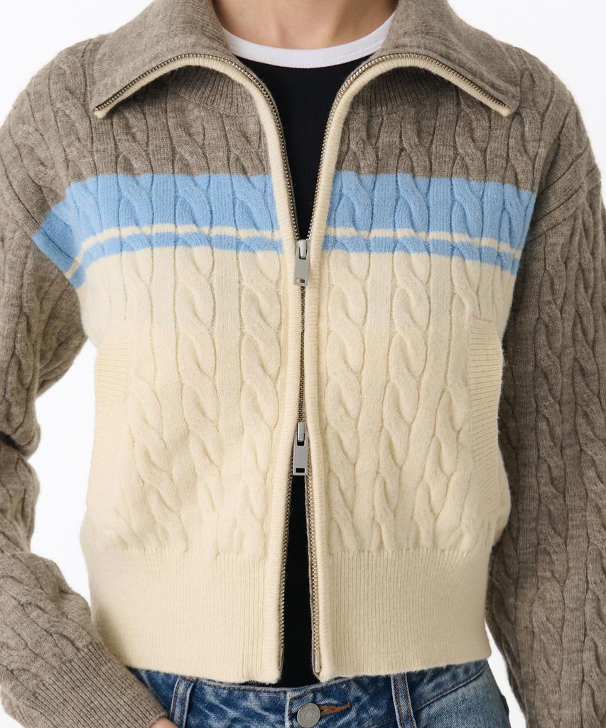 MUSINSA STANDARD WOMAN Women'S Color Block Cable Knit Zip-Up [Heather Beige]