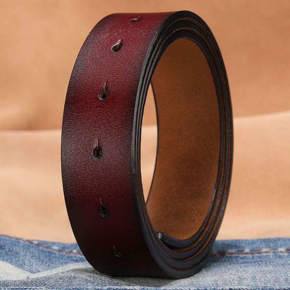 Replacement Craft DIY Genuine Leather Belt 3.3/3.8cm with Hole Classic Waistband No Buckle Girdle