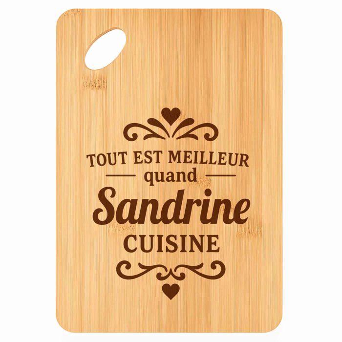 Planche à découper - PLANETEE - Meilleur quand Sandrine Cuisine - Bambou 30x20x1 cm - Gravée - Bords arrondis