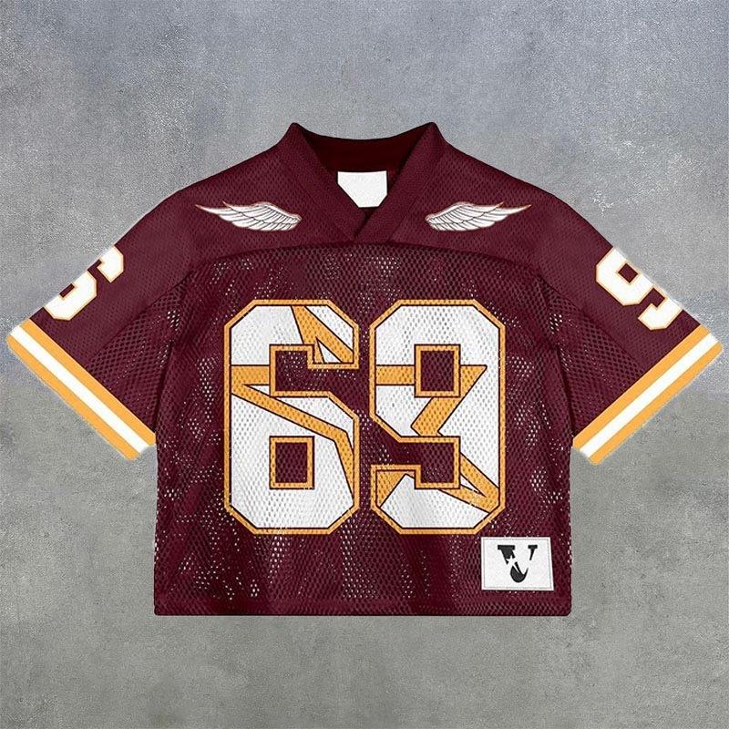 Футболка Y2K American Harajuku Hip Hop Fashion Football Jersey Streetwear Vintage Casual Breathable Splicing Free Short Sleeve