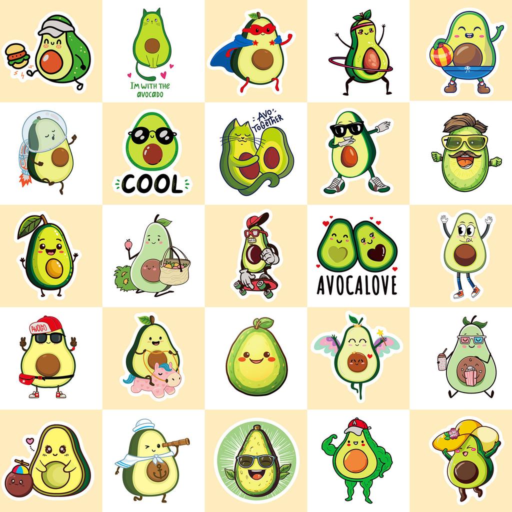50 Cartoon Avocado Stickers Cute Avocado Stickers Fruit Personality Stickers