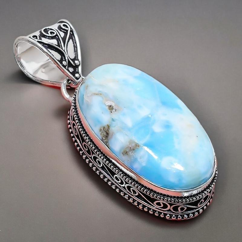Ювелирное украшение из серебра 925 пробы с драгоценным камнем Republic Larimar, 2,17 дюйма, AH-858