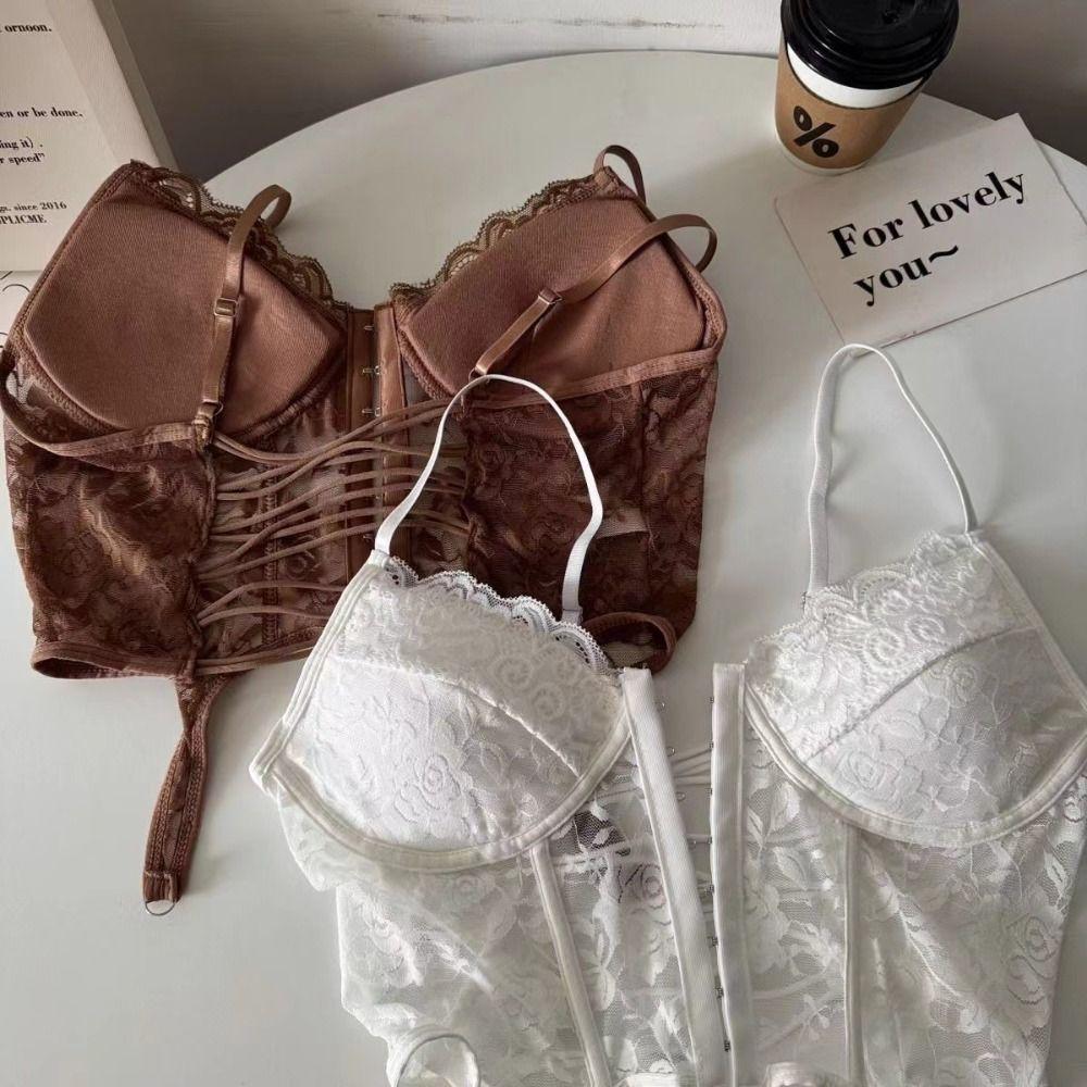 Топ-корсет с кружевом Slim Fit Sexy Push Up с вырезами и подвязками Уличная одежда Цветочная кружевная майка Девушка