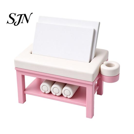 Miniature Spa Furniture Mini Massage Table Business Card Holder, Creative Organizer with U-shaped Headrest Clinic Reception Decor And Towel,