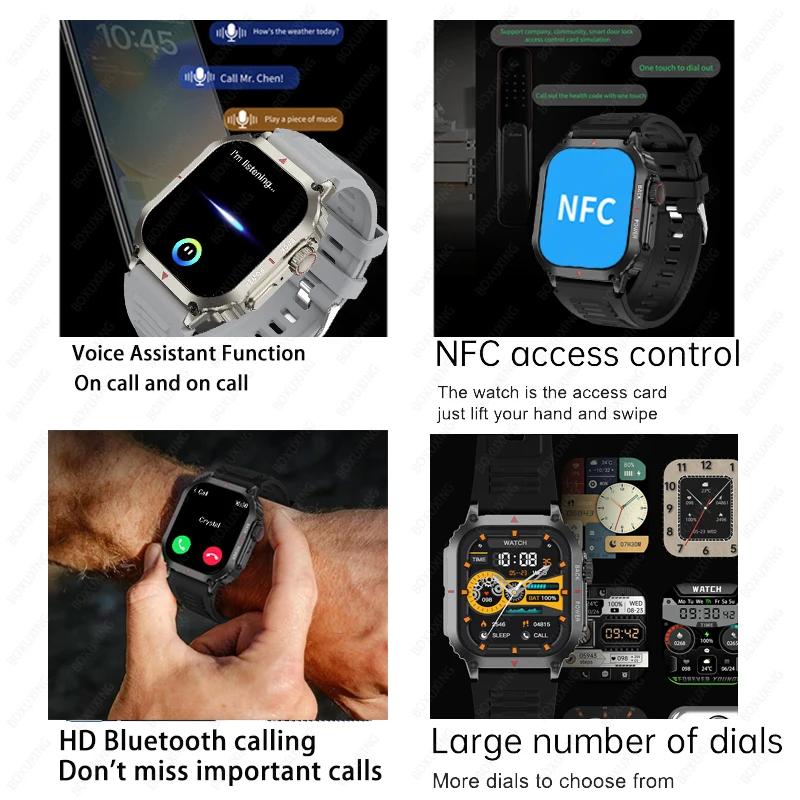 Новинка 2024 года, спортивные прочные военные умные часы, мужские часы Ftiness, IP68, водонепроницаемые, 1,95 дюйма, AI Voice, NFC, Bluetooth, умные часы с вызовами
