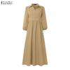 ZANZEA Женское повседневное свободное длинное платье с отложным воротником и длинным рукавом