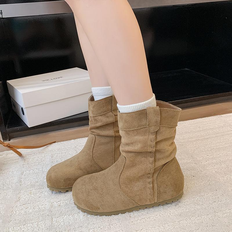 Retro super fire pleated stacking boots women's 2025 autumn new heightening sleeve Martin boots slim Birkenstock short boots