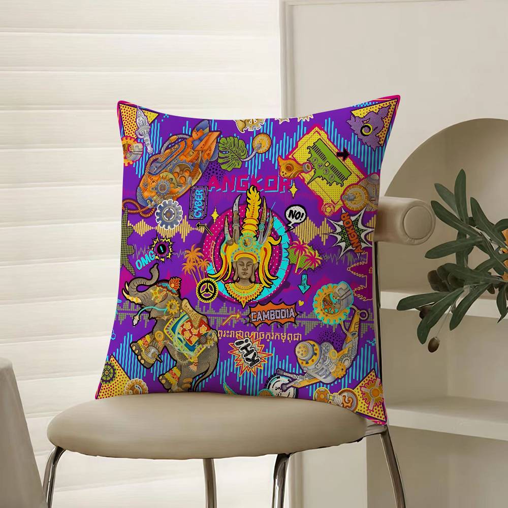Восточный Классический Будда Статуя Принт Наволочка Комфорт Диван Кровать Шелковистая элегантная Невидимая молния Декоративная наволочка