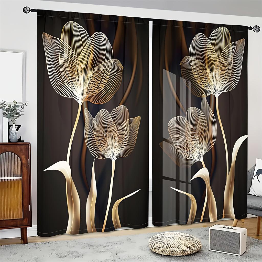 Комплект из 2 предметов, современные шторы с цветочным принтом и пионами, светофильтрующий карманный дизайн для спальни, гостиной, кухни, офиса, декора