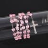 New Pink White Heart Rosary Necklace For Women Virgin Mary Cross Pendant Beads Chain Men Religion Prayer Party Jewelry Gift